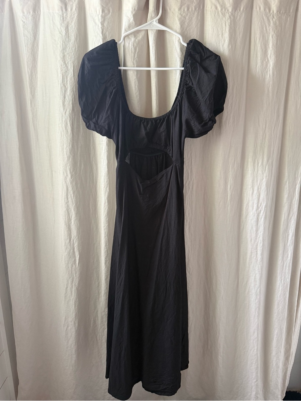Nasty Gal Black Puff Sleeve Midi Dress with Front Cutout
